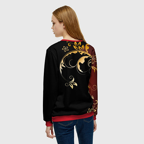 Женский свитшот Узор - Хохлома / 3D-Красный – фото 4