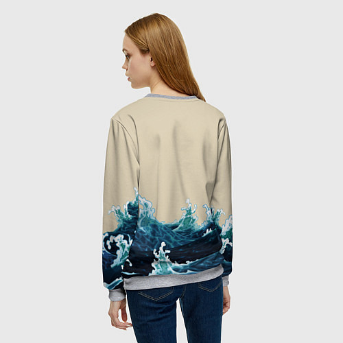 Женский свитшот Японский Стиль Волны и Солнце / 3D-Меланж – фото 4
