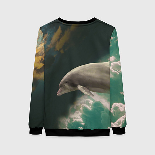 Женский свитшот Дельфин в облаках / 3D-Черный – фото 2