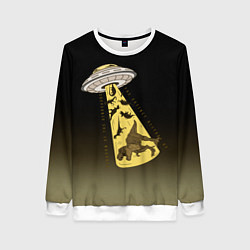 Свитшот женский НЛО похищает динозавров, цвет: 3D-белый