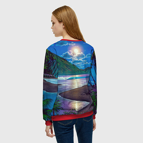 Женский свитшот Гавайский пейзаж / 3D-Красный – фото 4