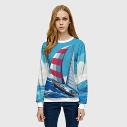 Свитшот женский ПАРУСНИК В МОРЕ ЛЮБЛЮ МОРЕ Z, цвет: 3D-белый — фото 2