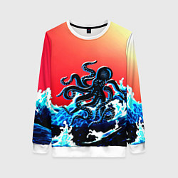 Свитшот женский Кракен в Море Градиент, цвет: 3D-белый