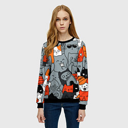 Свитшот женский Разноцветные коты, цвет: 3D-черный — фото 2