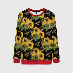 Свитшот женский Fashion Sunflowers and bees, цвет: 3D-красный