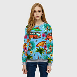 Свитшот женский Пальмы, волны, серфинг, цвет: 3D-меланж — фото 2