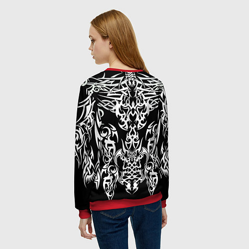 Женский свитшот ТАТУ ЧЕРНО БЕЛОЕ УЗОР / 3D-Красный – фото 4