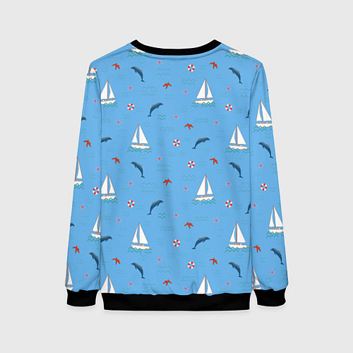 Женский свитшот Море, дельфины, парусник / 3D-Черный – фото 2