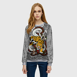 Свитшот женский Змея и ТигрTiger Snake Fight, цвет: 3D-меланж — фото 2