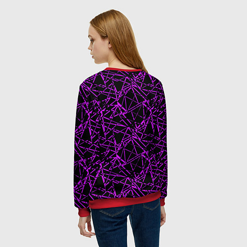 Женский свитшот Фиолетово-черный абстрактный узор / 3D-Красный – фото 4