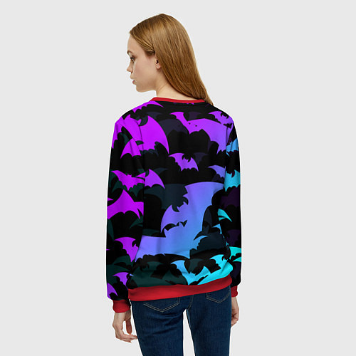 Женский свитшот ЛЕТУЧИЕ МЫШИ ХЕЛЛОУИН НЕОН HALLOWEEN NEON / 3D-Красный – фото 4