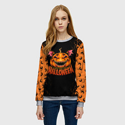Свитшот женский Веселая тыква на хеллоуин, цвет: 3D-меланж — фото 2