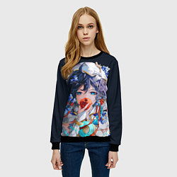 Свитшот женский Venti gi ест яблоко Genshin impact Геншин Импакт, цвет: 3D-черный — фото 2