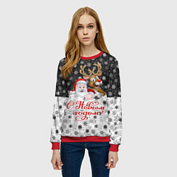 Свитшот женский С Новым Годом дед мороз и олень, цвет: 3D-красный — фото 2