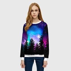 Свитшот женский Космический лес, елки и звезды, цвет: 3D-белый — фото 2