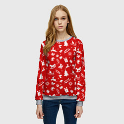Свитшот женский НОВОГОДНИЙ УЗОР КРАСНО БЕЛЫЙ, цвет: 3D-меланж — фото 2