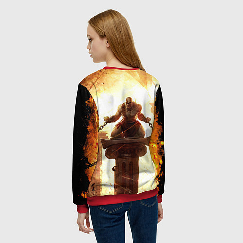 Женский свитшот GOD OF WAR КРАТОС В ЦЕПЯХ / 3D-Красный – фото 4
