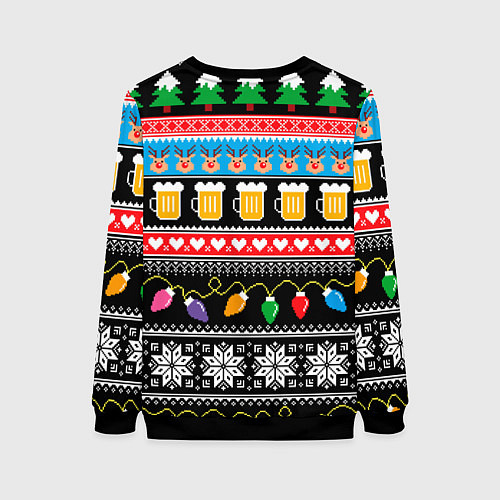 Женский свитшот Новогодний пивной узор / 3D-Черный – фото 2