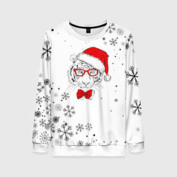 Женский свитшот Новогодний тигр летящие снежинки