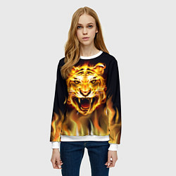Свитшот женский Тигр В Пламени, цвет: 3D-белый — фото 2