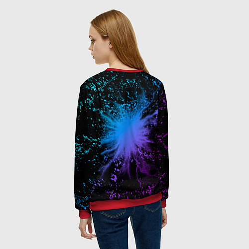 Женский свитшот Geometry Dash - Грозовой смайл / 3D-Красный – фото 4