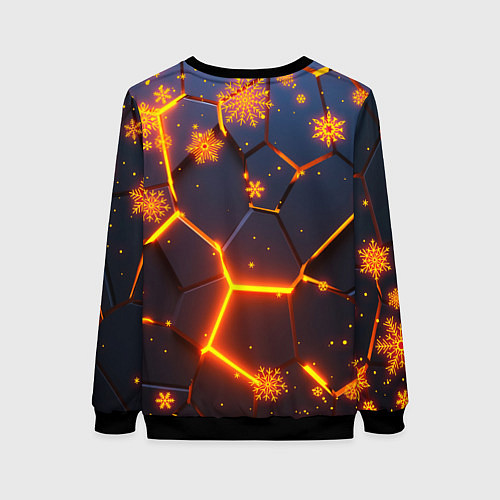 Женский свитшот НОВОГОДНИЕ ОГНЕННЫЕ 3D ПЛИТЫ FIRE NEON HEXAGON / 3D-Черный – фото 2