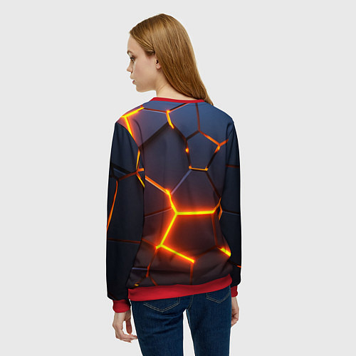 Женский свитшот ОГНЕННЫЙ КРИПЕР 3D ПЛИТЫ FIRE CREEPER / 3D-Красный – фото 4