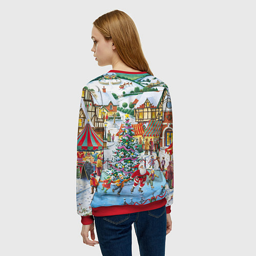Женский свитшот САНТА КЛАУС НА ЛЬДУ, НОВЫЙ ГОД 2022 АРТ / 3D-Красный – фото 4