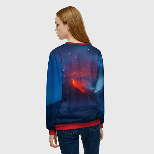 Женский свитшот Извержение вулкана ночью / 3D-Красный – фото 4