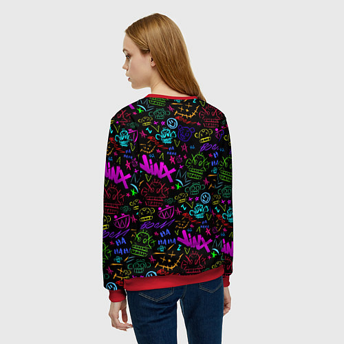 Женский свитшот League Of Legends - Arcane неоновые логотипы / 3D-Красный – фото 4