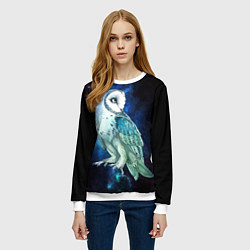 Свитшот женский Полярная сова в космосе, цвет: 3D-белый — фото 2