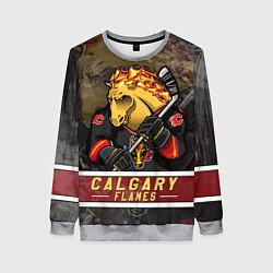 Свитшот женский Калгари Флэймз, Calgary Flames Маскот, цвет: 3D-меланж