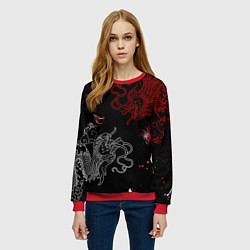 Свитшот женский Китайский дракон Красно - Белый, цвет: 3D-красный — фото 2