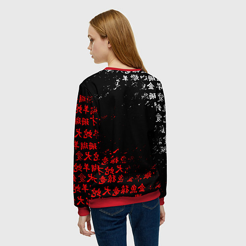 Женский свитшот КРАСНО БЕЛЫЕ ИЕРОГЛИФЫ ЯПОНИЯ БРЫЗГИ / 3D-Красный – фото 4