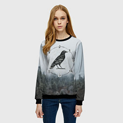Свитшот женский ВОРОН НА РУНАХ РУНЫ, цвет: 3D-черный — фото 2