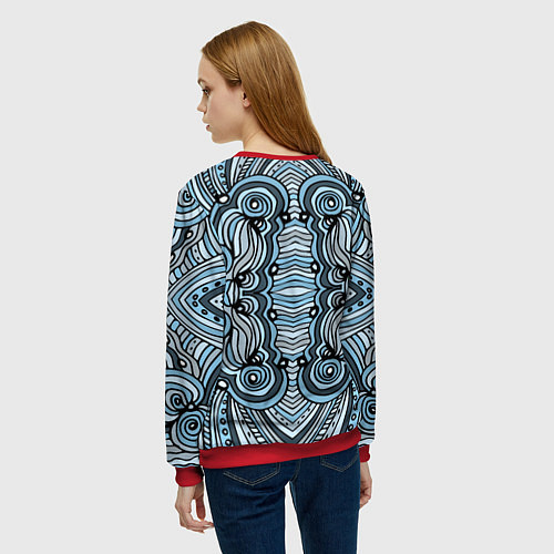 Женский свитшот Абстрактный узор в дудл стиле Рисунок от руки Лини / 3D-Красный – фото 4