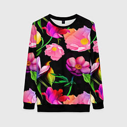 Свитшот женский Цветочный узор Floral pattern, цвет: 3D-черный