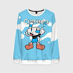 Свитшот женский Cuphead синяя чашечка, цвет: 3D-белый