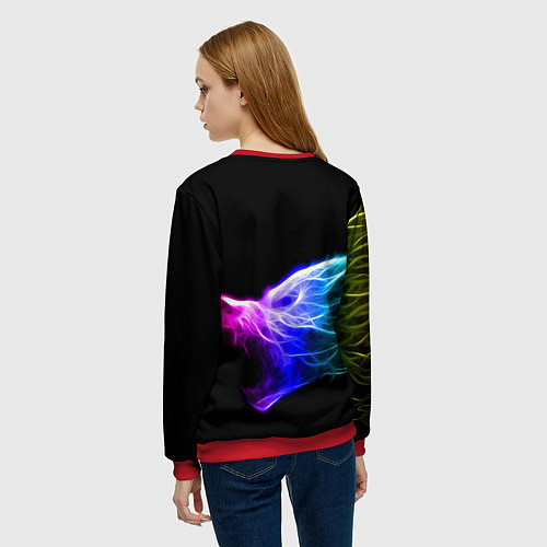 Женский свитшот Wolf Grin Волк Оскал Неон Neon / 3D-Красный – фото 4