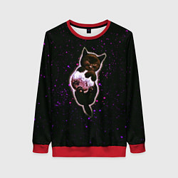 Свитшот женский Котенок в космосе - звезды неон, цвет: 3D-красный