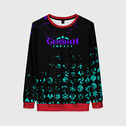 Свитшот женский GENSHIN NEON PATTERN SYMBOL НЕОН ЭМБЛЕМЫ, цвет: 3D-красный