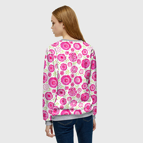 Женский свитшот Яркие розовые цветы в дудл стиле, абстракция / 3D-Меланж – фото 4