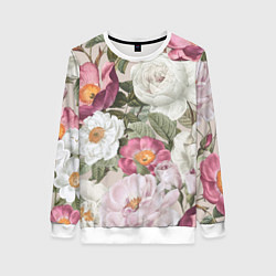 Свитшот женский Цветы Розовый Сад Пион и Роз, цвет: 3D-белый