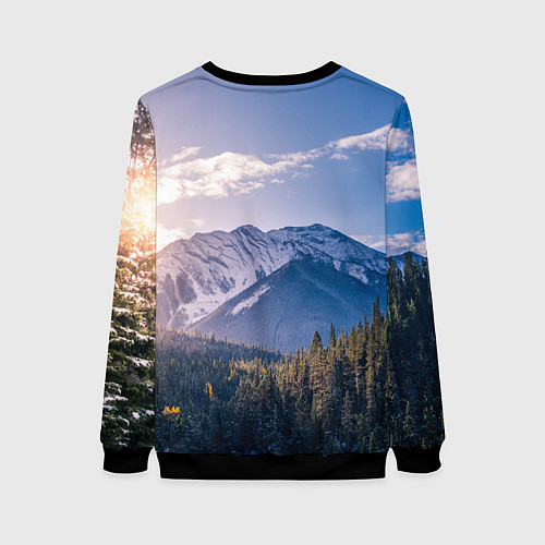 Женский свитшот Горы Лес Солнце / 3D-Черный – фото 2