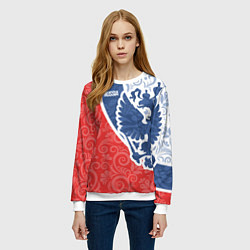 Свитшот женский ГЕРБ РОССИИ С УЗОРАМИ, цвет: 3D-белый — фото 2