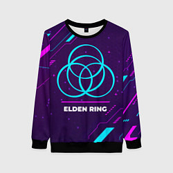 Свитшот женский Символ Elden Ring в неоновых цветах на темном фоне, цвет: 3D-черный
