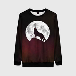 Свитшот женский Волк и луна Wolf and moon, цвет: 3D-черный