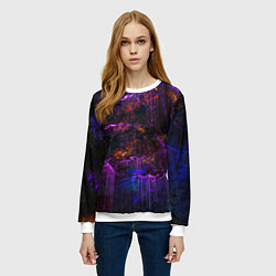 Свитшот женский Неоновые лучи и листья - Фиолетовый, цвет: 3D-белый — фото 2