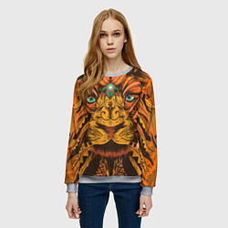 Свитшот женский Африканский Лев Морда Льва с узорами Мандала, цвет: 3D-меланж — фото 2