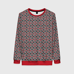 Женский свитшот Красный, черный квадраты на гранжевом сером